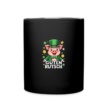 Guten Rutsch Silvester Neujahr Glücksschwein - Tasse einfarbig - Schwarz - Vorne