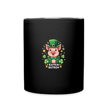 Guten Rutsch Silvester Neujahr Glücksschwein - Tasse einfarbig - Schwarz - Vorne
