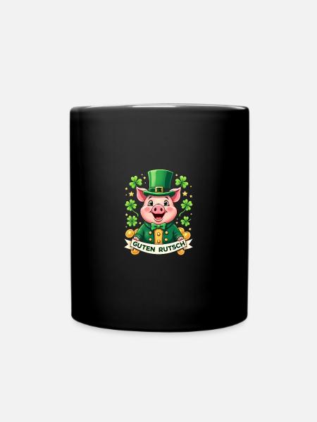 Guten Rutsch - Glücksschwein Silvester - Tasse einfarbig - Schwarz
