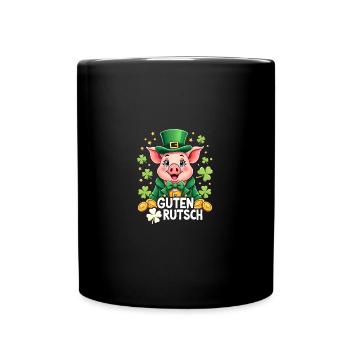 Guten Rutsch Silvester Neujahr Glücksschwein - Tasse einfarbig - Schwarz - Vorne