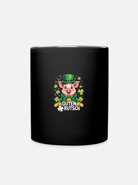 Guten Rutsch Silvester Neujahr Glücksschwein - Tasse einfarbig - Schwarz
