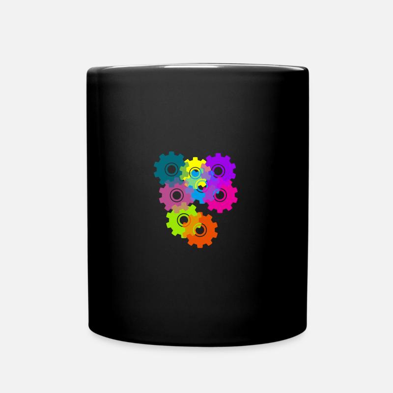 engrenage, engrenages, roues, coloré - Mug uni - noir