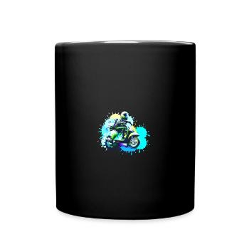 motorcycle, scooter, colorful, painting, splash of color - Full Colour Mug - black - Front