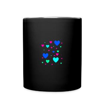 Herzen,bunt, blau, rosa,pink,Herz - Tasse einfarbig - Schwarz - Vorne