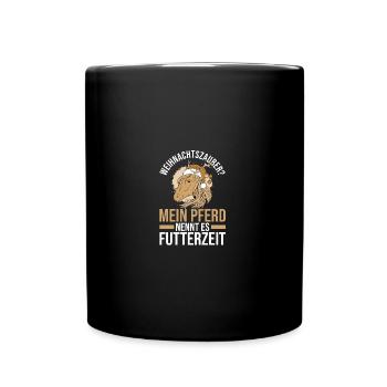 Weihnachtsmann Weihnachten Reiten Reiterin Pferde - Tasse einfarbig - Schwarz - Vorne