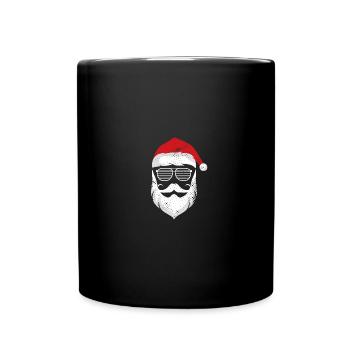 Weihnachtsmann Gesicht Mit Brille - Tasse einfarbig - Schwarz - Vorne