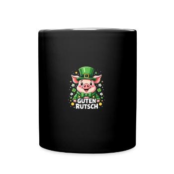 Guten Rutsch Silvester Neujahr Glücksschwein - Tasse einfarbig - Schwarz - Vorne