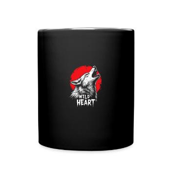 Wolf Design Backprint – Rot und Weiß Kunstmotiv - Tasse einfarbig - Schwarz - Vorne