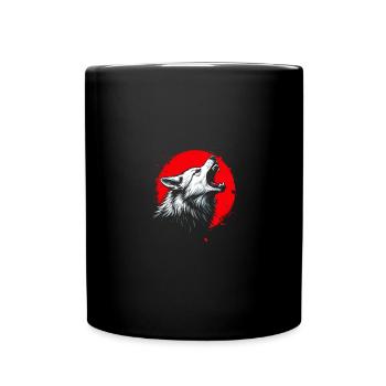 Wolf Design Backprint , Rot und Weiß Kunstmotiv - Tasse einfarbig - Schwarz - Vorne