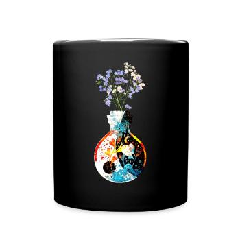 Une bouteille magique - Yin Yang - avec des fleurs - Mug uni - noir - Devant