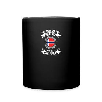 Ich muss gar nix nur nach Norwegen Norge Elch - Tasse einfarbig - Schwarz - Vorne