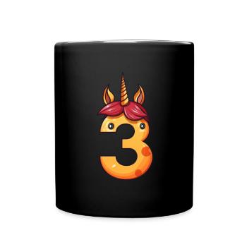 Einhorn 3. Geburtstag - Tasse einfarbig - Schwarz - Vorne