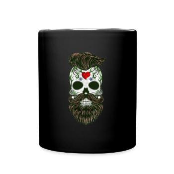 Totenkopf Bart Herz Hipster Skull Fashion Design - Tasse einfarbig - Schwarz - Vorne