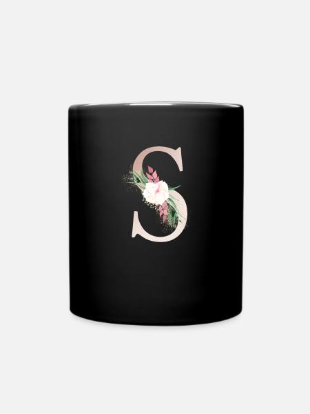 Personalisierbar Monogramm S Floral - Tasse einfarbig - Schwarz