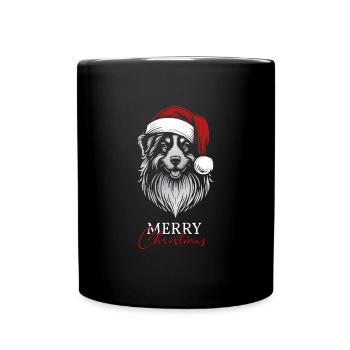 Australian Shepherd Merry Christmas, Dog Head - Full Colour Mug - black - Front