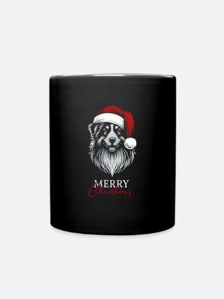 Australian Shepherd Merry Christmas, Hundekopf - Tasse einfarbig - Schwarz