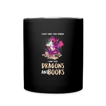 Drache Drache und Buch Drachenliebhaber Geschenk - Tasse einfarbig - Schwarz - Vorne