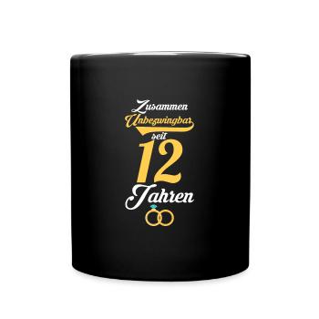 12 Jahre Ehe Ehepaar 12. Hochzeitstag Geschenk - Tasse einfarbig - Schwarz - Vorne