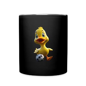 Duck Maskottchen Fußballkick - Tasse einfarbig - Schwarz - Vorne