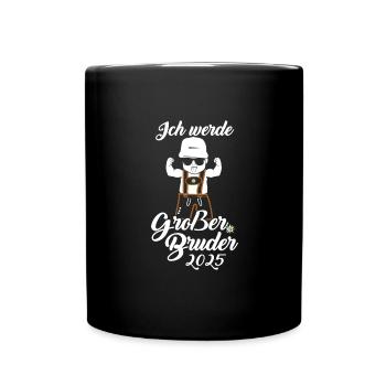 Ich werde großer Bruder 2025 Baby Lederhose - Tasse einfarbig - Schwarz - Vorne