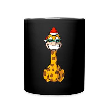 Weihnachtliche Giraffe mit Weihnachtsmütze - Tasse einfarbig - Schwarz - Vorne