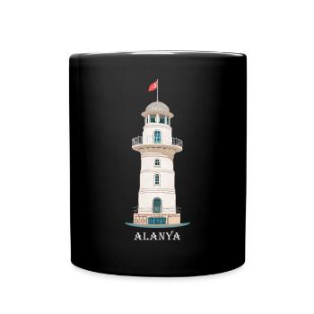 Alanya, Leuchtturm Zeichnung, Türkei - Tasse einfarbig - Schwarz - Vorne