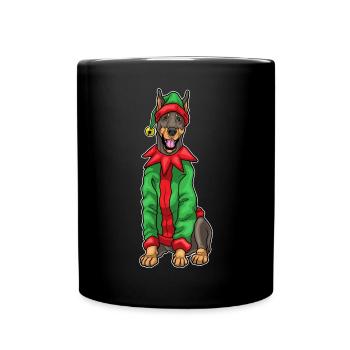 Dobermann Weihnachten Elf - Tasse einfarbig - Schwarz - Vorne