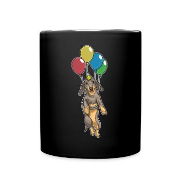 Dackel Geburtstag Luftballon - Tasse einfarbig - Schwarz - Vorne