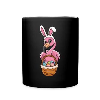 Joli flamant rose de Pâques avec panier de Pâques - Mug uni - noir - Devant