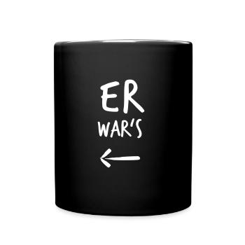Er war's! // Pfeil links <-- - Tasse einfarbig - Schwarz - Vorne