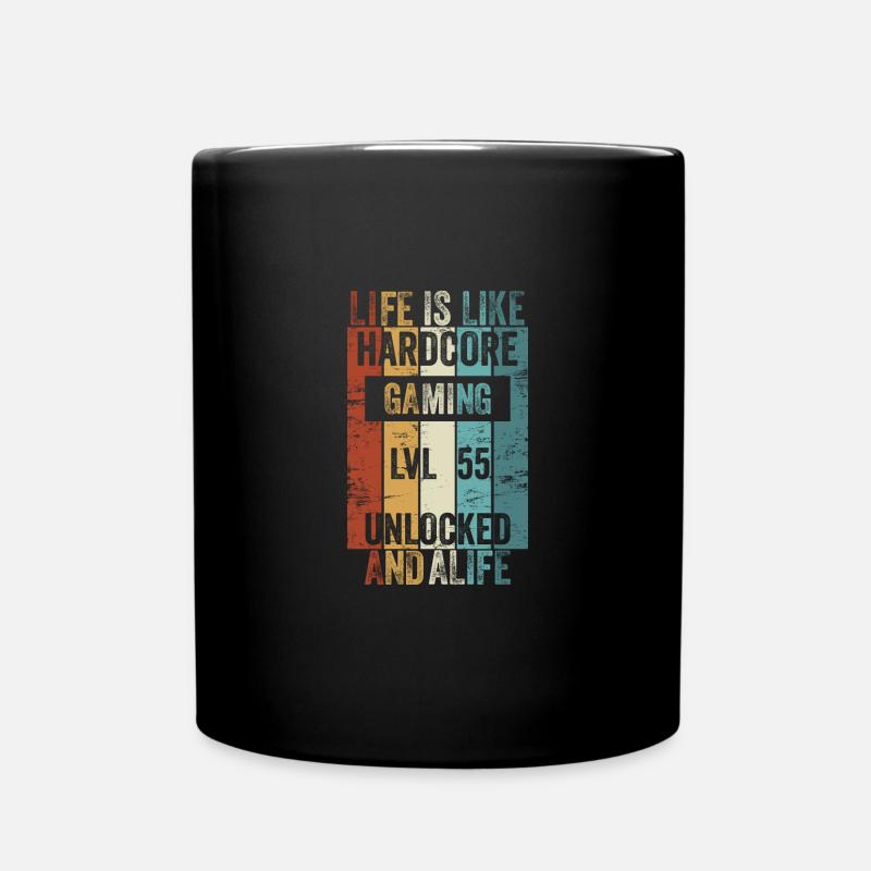Level 55 Life is like Hardcore Gaming - Tasse einfarbig - Schwarz