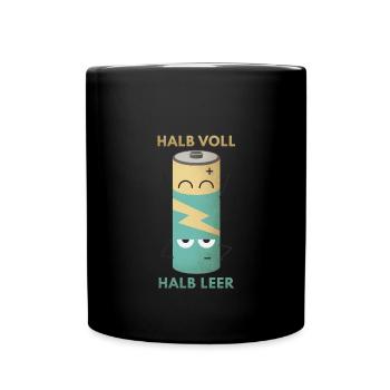 Halb Voll Halb Leer Batterie - Tasse einfarbig - Schwarz - Vorne
