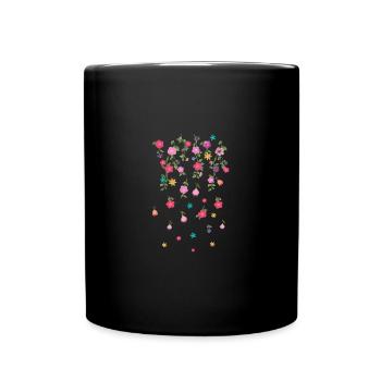 Roses, tendrils, flowers, illustration, red, floral, colorful - Full Colour Mug - black - Front