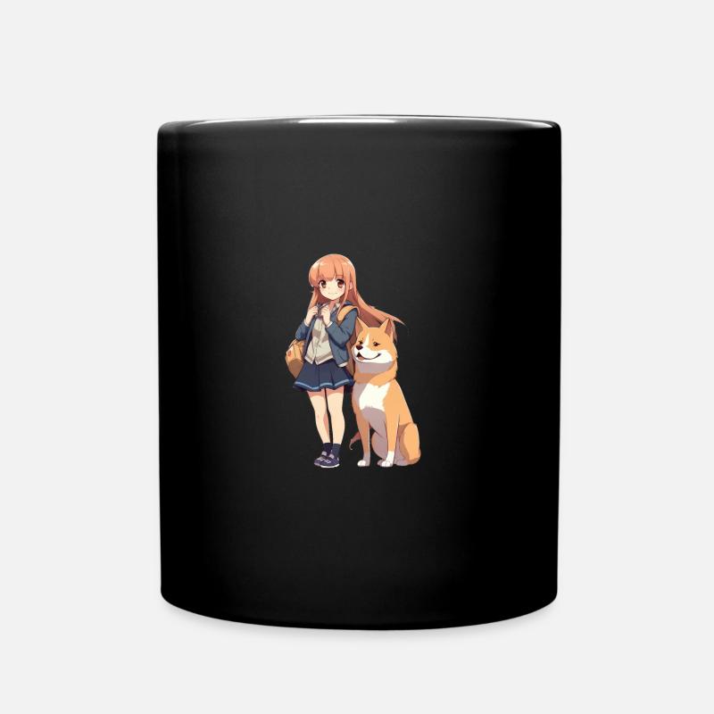 Fille avec chien japonais Shiba Inu - Mug uni - noir