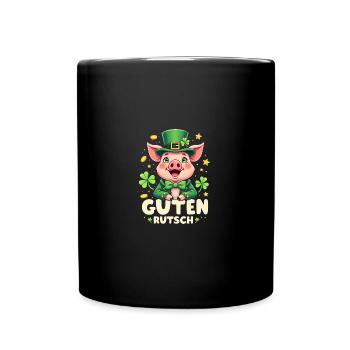 Guten Rutsch Silvester Neujahr Glücksschwein - Tasse einfarbig - Schwarz - Vorne