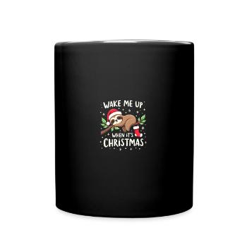 Weck mich auf wenn Weihnachten ist Süßes Faultier - Tasse einfarbig - Schwarz - Vorne