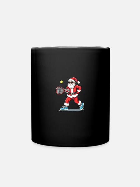 Tennis Playing Santa Claus Christmas Tennis - Full Colour Mug - black