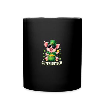 Guten Rutsch Silvester Neujahr Glücksschwein - Tasse einfarbig - Schwarz - Vorne