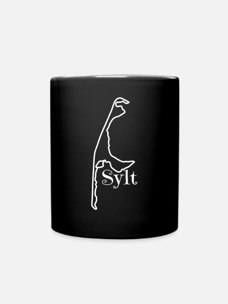 Insel Sylt - Kontur - mit Schriftzug "Sylt" - Tasse einfarbig - Schwarz
