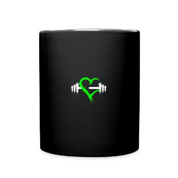 Herz mit Hantel Grün Weiß Design Neu Fitness - Tasse einfarbig - Schwarz - Vorne