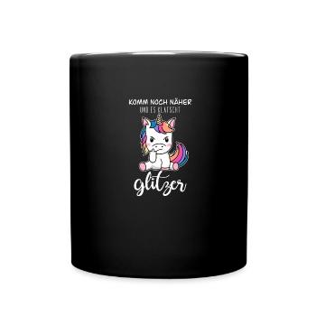 Einhorn Stinkefinger(weiß) - Tasse einfarbig - Schwarz - Vorne