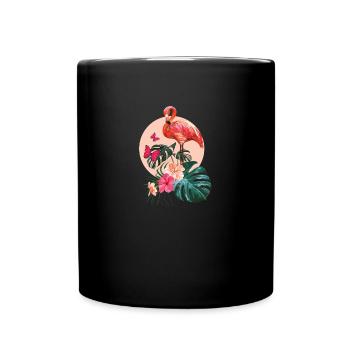 Flamingo and Monstera Deliciosa - Full Colour Mug - black - Front