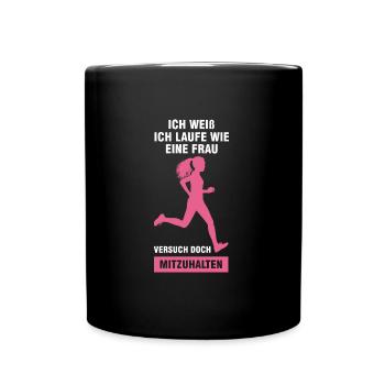 Läuferin Sport Joggerin Geschenk - Tasse einfarbig - Schwarz - Vorne