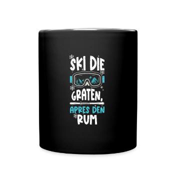 Ski die Graten, Apres den Rum - Tasse einfarbig - Schwarz - Vorne