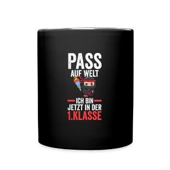 1.Klasse Ninja Schulanfänger Geschenk - Tasse einfarbig - Schwarz - Vorne