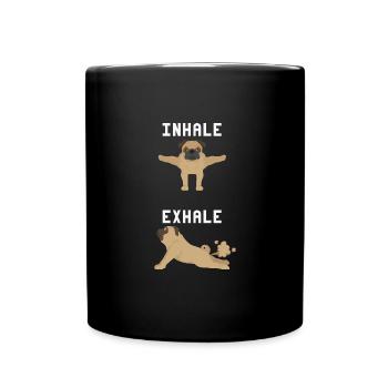 Inhale, Exhale - Pug, Yoga, Exercise, Dog Sports - Full Colour Mug - black - Front
