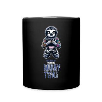 Muay Thai Kickboxen und Thaiboxen Faultier - Tasse einfarbig - Schwarz - Vorne