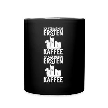 Doigt d’honneur devant mon premier café - Mug uni - noir - Devant