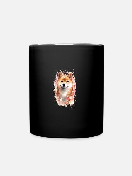 Portrait de cerisier en fleurs du chien japonais - Mug uni - noir
