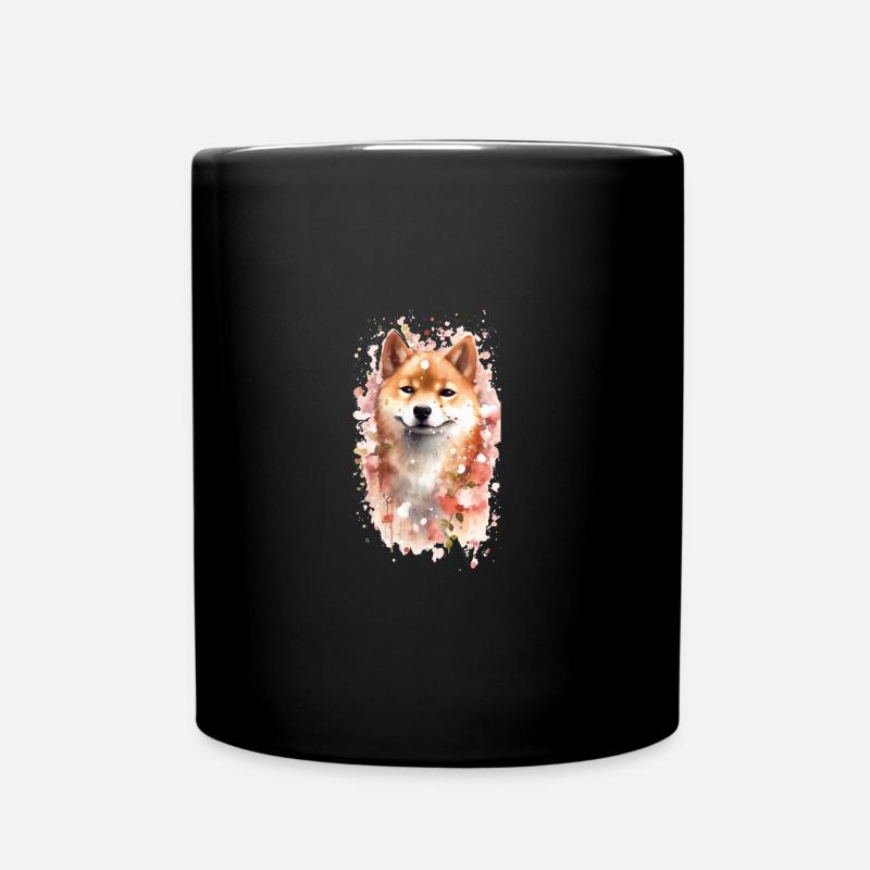 Portrait de cerisier en fleurs du chien japonais - Mug uni - noir